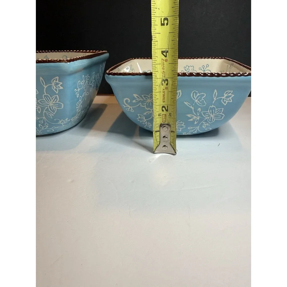 Temp-tations by Tara Floral Lace Blue Square Nesting Bowls Set 1 & 1.5 Qt
